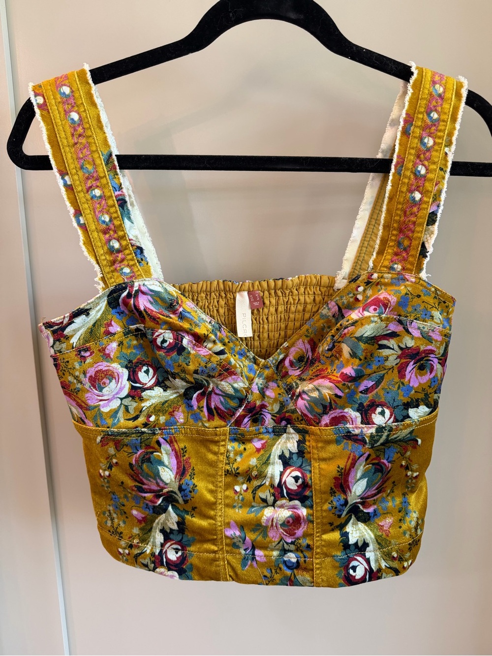 Pilcro Mustard Floral Cropped Bustier Top